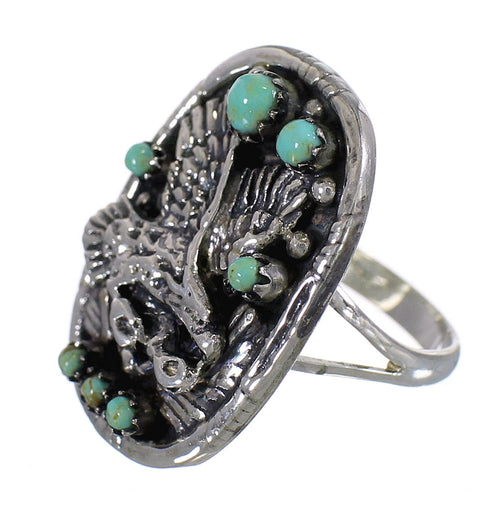 Southwestern Genuine Sterling Silver Turquoise Eagle Ring Size 6 RX80494